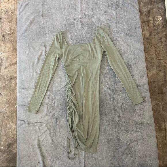 Forever 21 Sage Green Ruching Side Tie Long Sleeve Mini Dress Casual Size Small - Picture 5 of 13